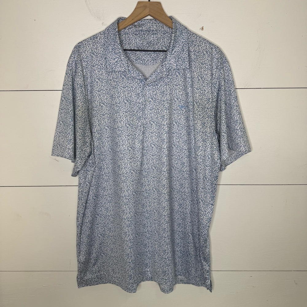 Coastal Cotton • Blue and White Men's Patterned Polo Shirt Size XL